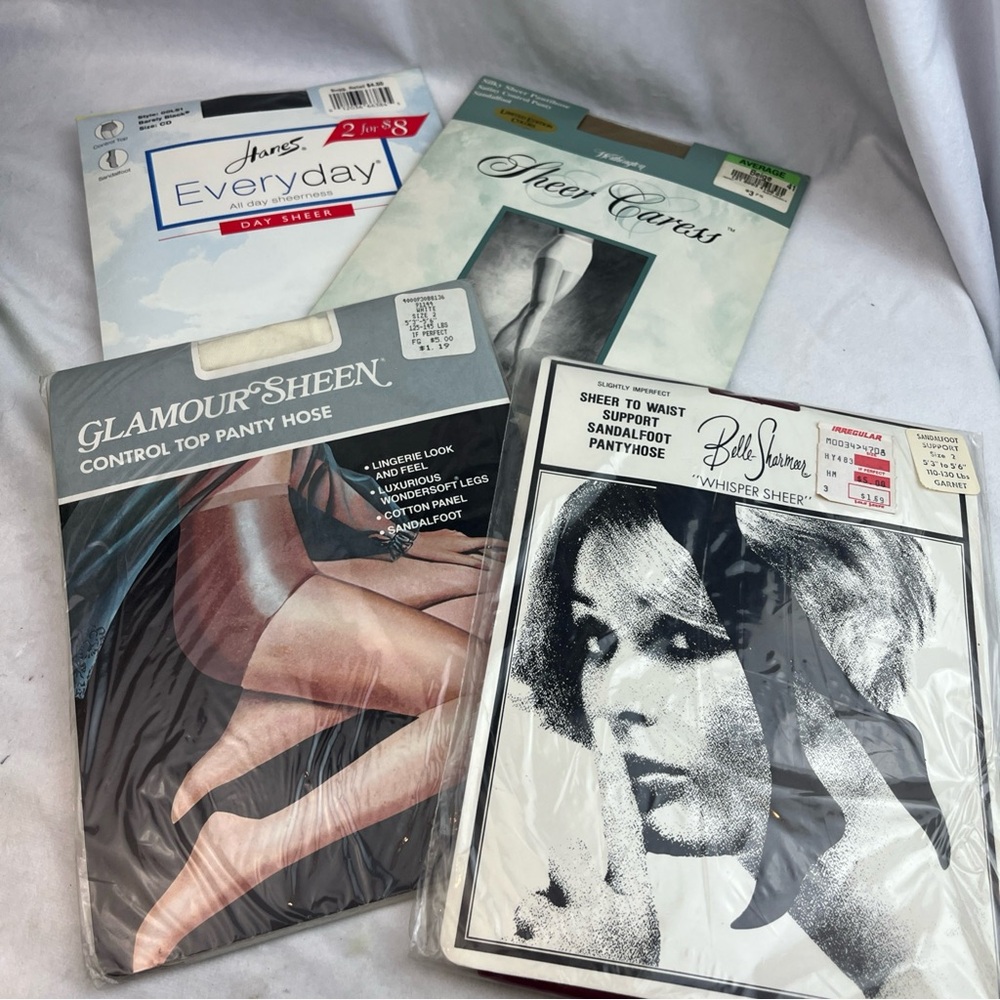 Mixed Lot 4 Control Top Pantyhose Vtg Hanes Sheer Caress More Sz CD 2 Average